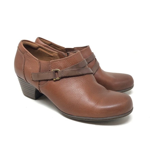 Clarks Shoes - Clarks Womens 7 Valerie‎ May Ankle Booties Brown Leather Strap Comfort Heel